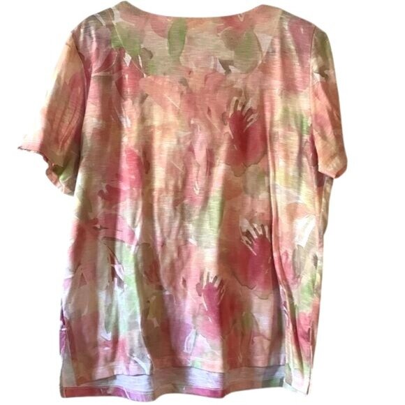 Alfred Dunner Womens  L Pink & Green Floral Beaded Top With Lace Neckline - Picture 5 of 7